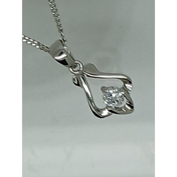 .925 Sterling Silver Simulated Diamond Pendant Necklace Minimalist Petite - Picture 2 of 14